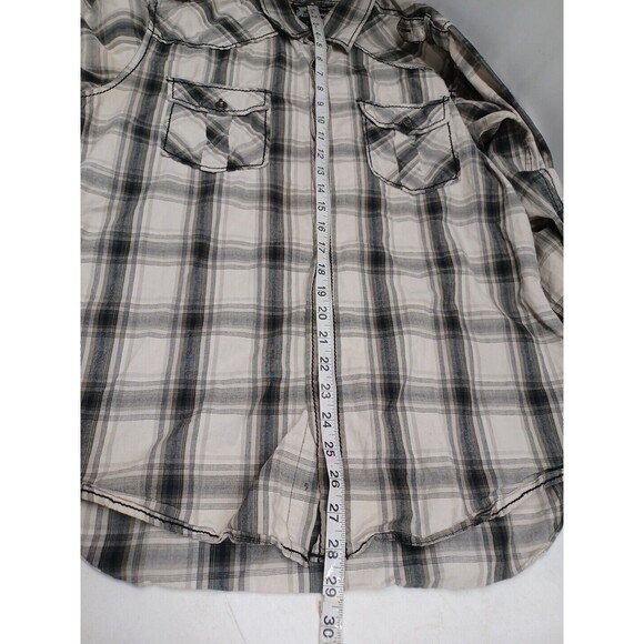 Mens Buckle BKE Shirt Black Label Thick Stitch Cross Embroidery Sz M Gray Plaid - Picture 8 of 11